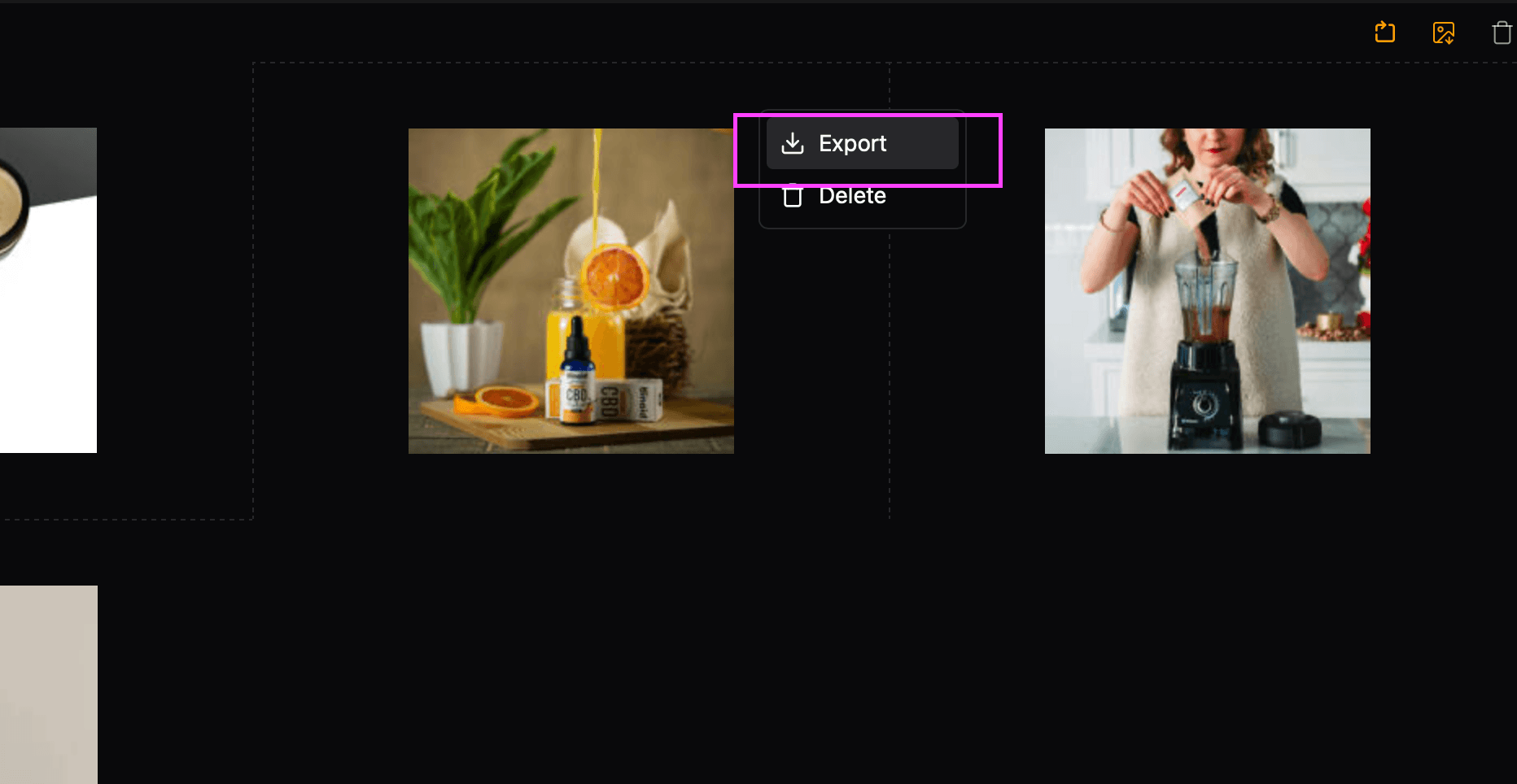 Export a single derivative button